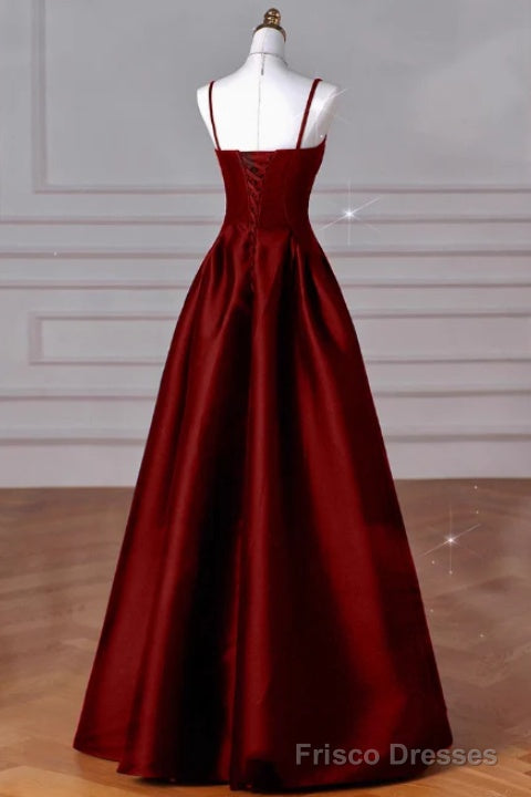A-Line Sweetheart Neck Satin Burgundy Long Prom Dress, Burgundy Long Formal Dress Secondary image