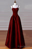 A-Line Sweetheart Neck Satin Burgundy Long Prom Dress, Burgundy Long Formal Dress