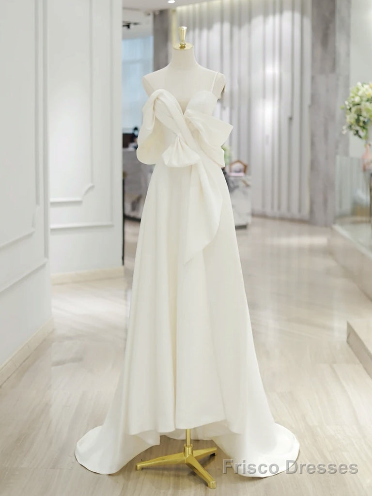 A-Line Sweetheart Neck Satin Ivory Long Prom Dress, Ivory Long Formal Dress Main image