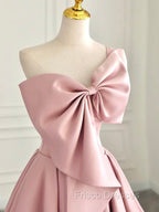 A-Line Sweetheart Neck Satin Pink Long Formal Prom Dress, Pink Long Evening Dress