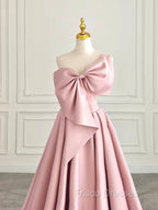 A-Line Sweetheart Neck Satin Pink Long Formal Prom Dress, Pink Long Evening Dress