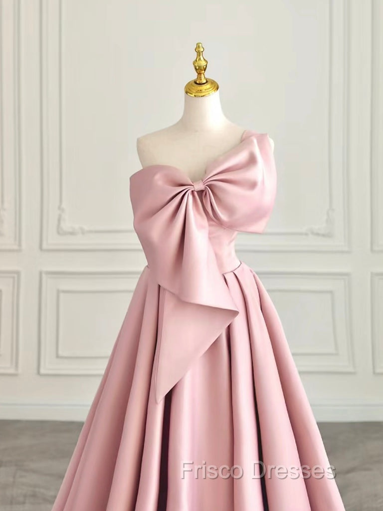 A-Line Sweetheart Neck Satin Pink Long Formal Prom Dress, Pink Long Evening Dress