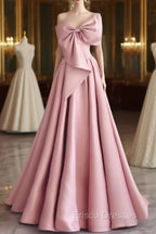 A-Line Sweetheart Neck Satin Pink Long Formal Prom Dress, Pink Long Evening Dress