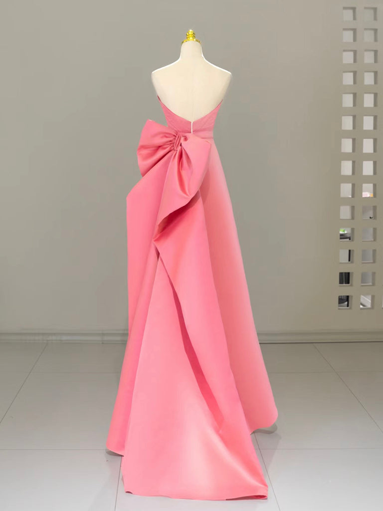 A-Line Sweetheart Neck Satin Pink Long Prom Dress, Pink Long Formal Dress Secondary image
