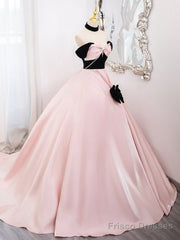 A-Line  Sweetheart Neck Satin Pink Long Prom Dress, Pink Long Formal Dress