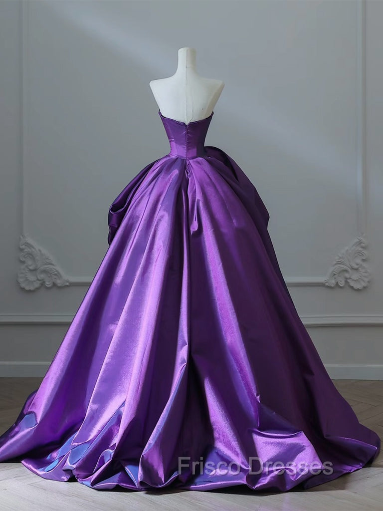 A-Line Sweetheart Neck Satin Purple Long Formal Prom Dress Formal Dress Evening Dress