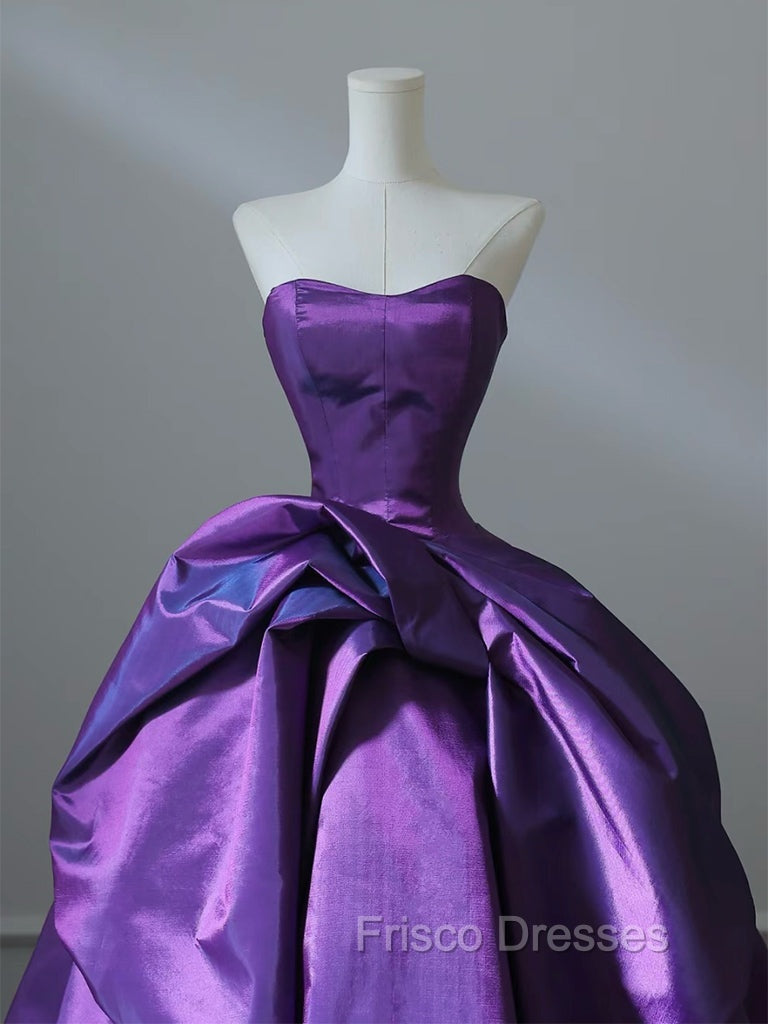 A-Line Sweetheart Neck Satin Purple Long Formal Prom Dress Formal Dress Evening Dress