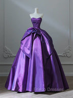 A-Line Sweetheart Neck Satin Purple Long Formal Prom Dress Formal Dress Evening Dress