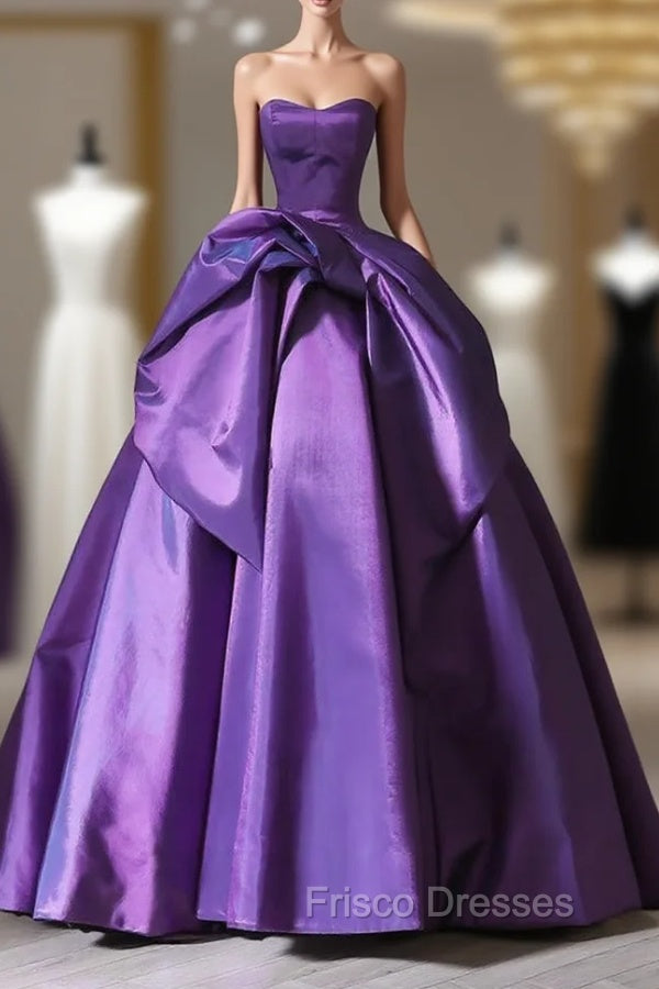 A-Line Sweetheart Neck Satin Purple Long Formal Prom Dress Formal Dress Evening Dress Main image