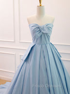 A-Line Sweetheart Neck Satin Tulle Blue Long Formal Prom Dress, Blue Evening Dress