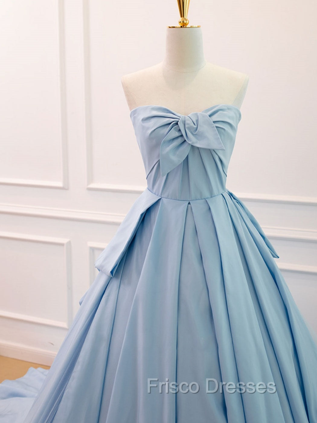 A-Line Sweetheart Neck Satin Tulle Blue Long Formal Prom Dress, Blue Evening Dress