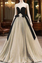 A-Line Sweetheart Neck Satin Velvet Champagne Long Formal Prom Dress, Champagne Long Evening Dress