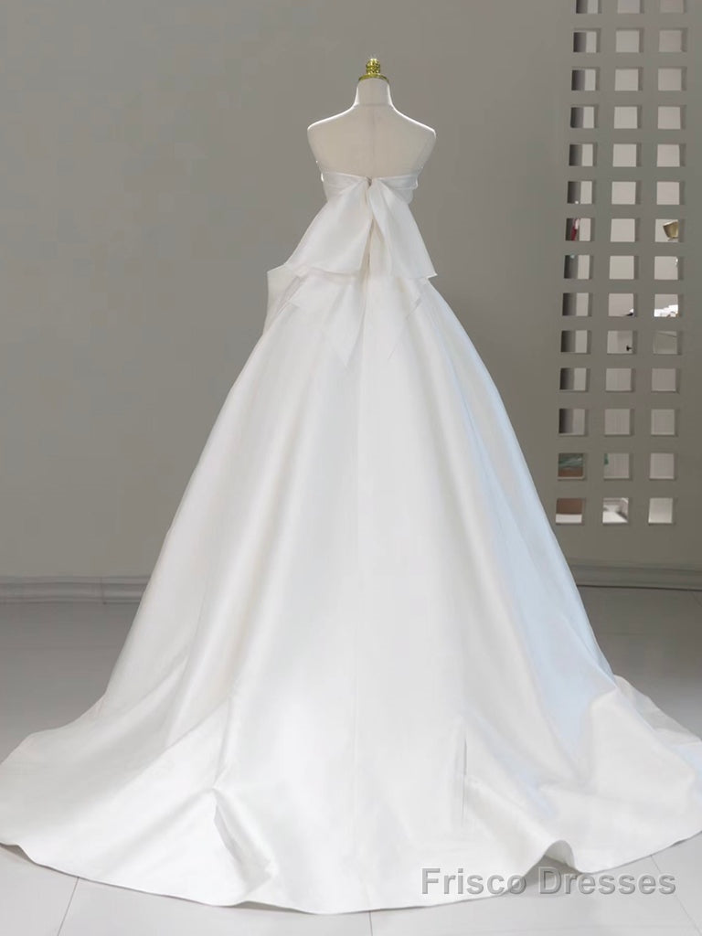 A-Line Sweetheart Neck Satin White Long Prom Dress Secondary image