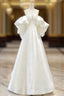 A-Line Sweetheart Neck Satin White Long Formal Prom Dress, White Long Formal Dress