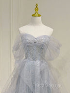 A-Line Sweetheart Neck Sequin Gray Long Formal Prom Dress, Gray Formal Dress