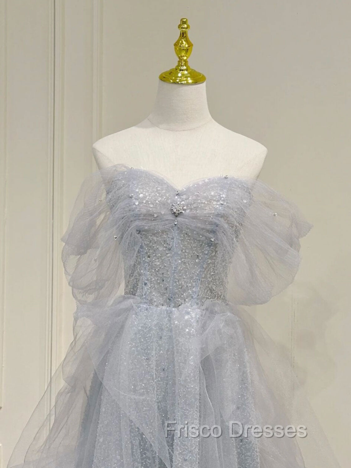 A-Line Sweetheart Neck Sequin Gray Long Formal Prom Dress, Gray Formal Dress