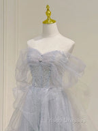 A-Line Sweetheart Neck Sequin Gray Long Formal Prom Dress, Gray Formal Dress
