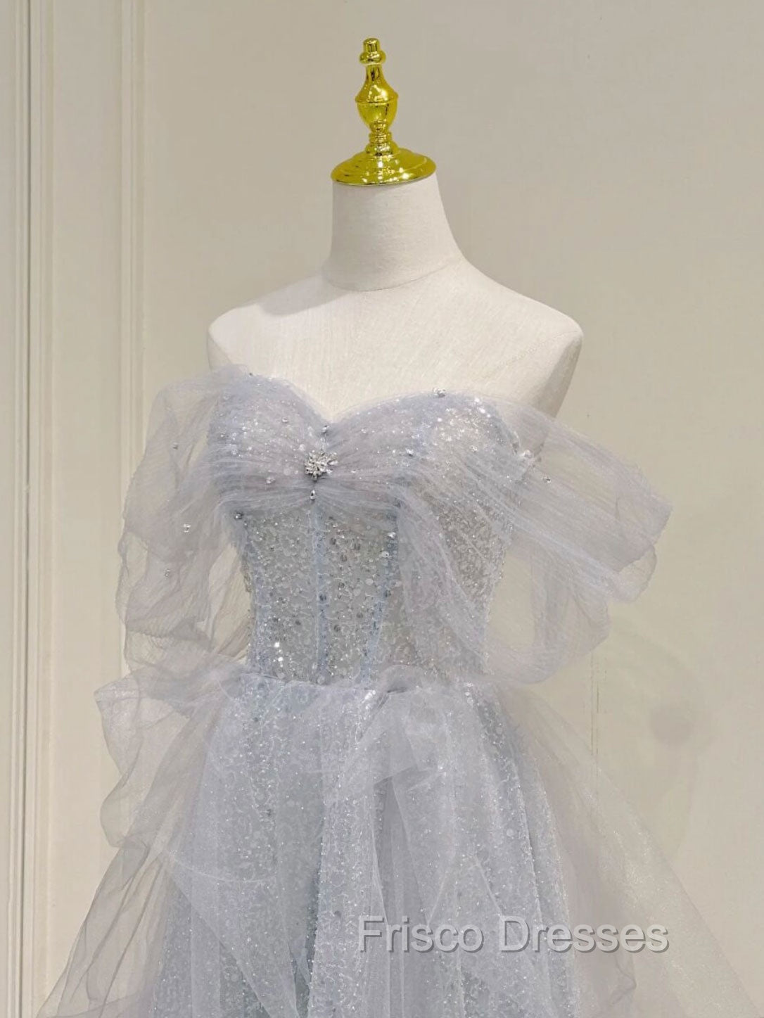 A-Line Sweetheart Neck Sequin Gray Long Formal Prom Dress, Gray Formal Dress