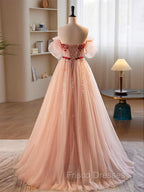 A-Line Sweetheart Neck Sequin Tulle Pink Long Formal Prom Dress, Pink Formal Dress