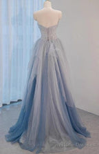 A-Line Sweetheart Neck Sequined Tulle Long Prom Dress Birthday Dress Graduation Prom Dress