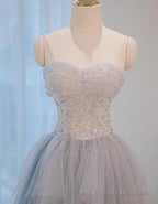 A-Line Sweetheart Neck Sequined Tulle Long Prom Dress Birthday Dress Graduation Prom Dress