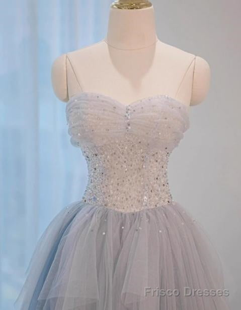 A-Line Sweetheart Neck Sequined Tulle Long Prom Dress Birthday Dress Graduation Prom Dress