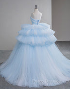 A-Line Sweetheart Neck Tulle Blue Long Formal Prom Dress, Blue Long Evening Gown