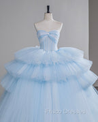 A-Line Sweetheart Neck Tulle Blue Long Formal Prom Dress, Blue Long Evening Gown