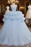 A-Line Sweetheart Neck Tulle Blue Long Formal Prom Dress, Blue Long Evening Gown