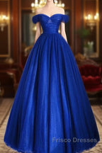 A-Line Sweetheart Neck Tulle Blue Long Formal Prom Dress, Blue Long Formal Dress