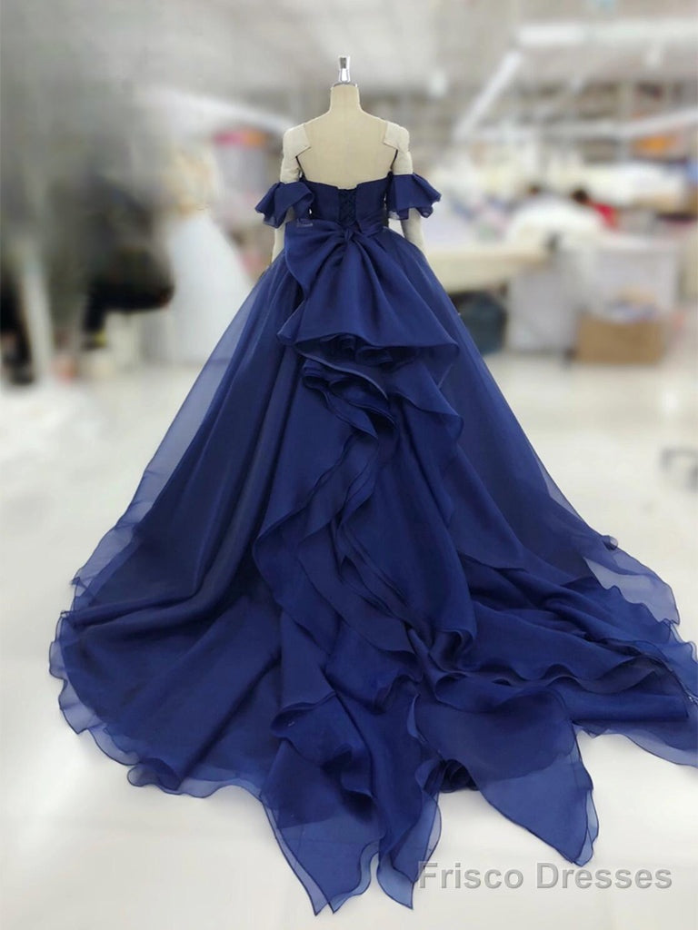 A-Line Sweetheart Neck Tulle Dark Blue Long Prom Dress, Dark Blue Long Formal Dress Secondary image