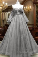 A-Line Sweetheart Neck Tulle Green Long Formal Prom Dress, Green Formal Evening Dress