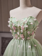 A- Line Sweetheart Neck Tulle Green Short Formal Prom Dress, Green Homecoming Dress