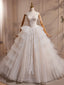 A-Line Sweetheart Neck Tulle Lace Applique Beige Long Prom Dress With Beads