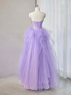 A-Line Sweetheart Neck Tulle Lace Applique Purple Long Formal Prom Dress, Purple Formal Dress