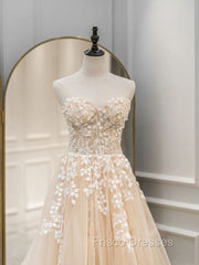 A Line Sweetheart Neck Tulle lace Blue Long Formal Prom Dress, Lace Formal Gown Graduation Dress