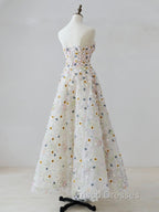 A-line Sweetheart Neck Tulle Lace Flower Beige Long Formal Prom Dress, Beige Long Formal Dress