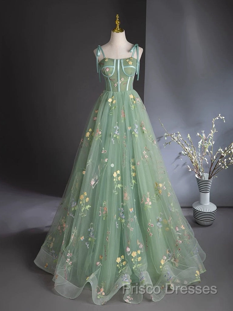 A-Line Sweetheart Neck Tulle Lace Green Long Formal Prom Dress Secondary image