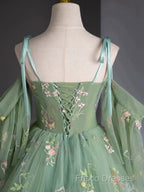 A-Line Sweetheart Neck Tulle Lace Green Long Formal Prom Dress