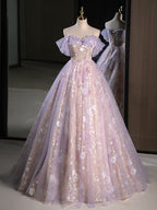 A-Line Sweetheart Neck Tulle Lace Purple Long Prom Dress, Purple Long Formal Dress