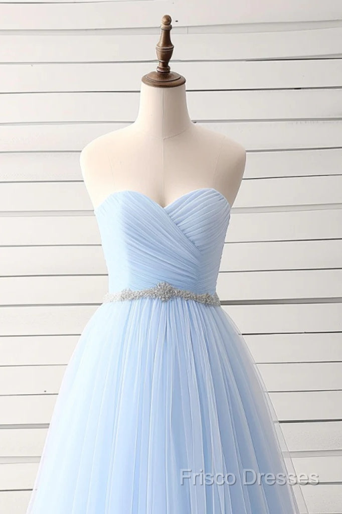 A-Line Sweetheart Neck Tulle Light Sky Blue Long Formal Prom Dress Secondary image