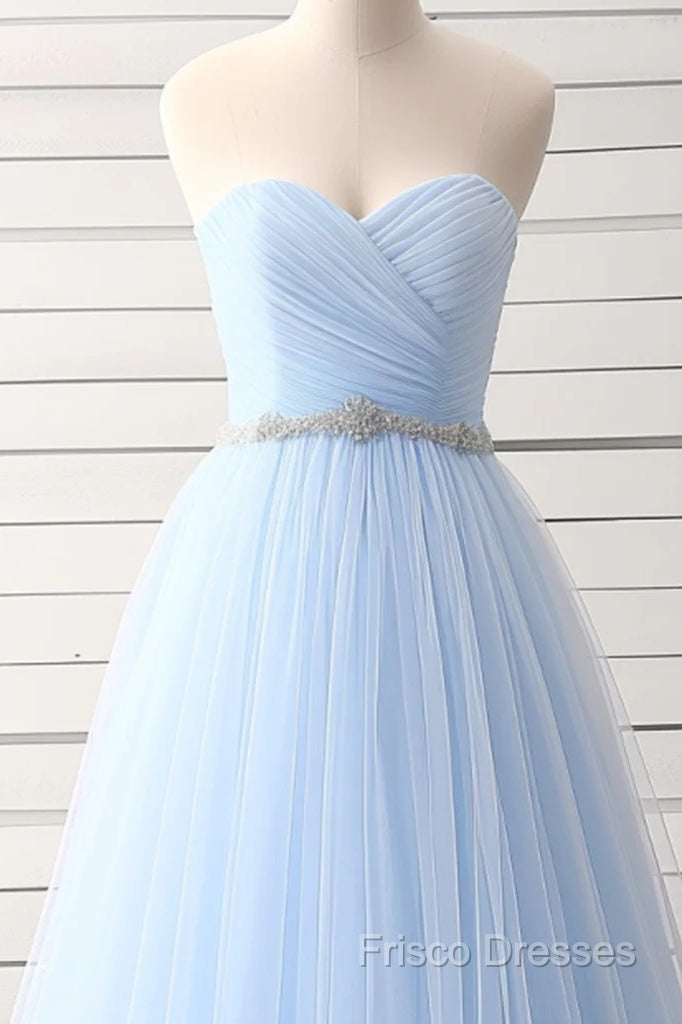 A-Line Sweetheart Neck Tulle Light Sky Blue Long Formal Prom Dress