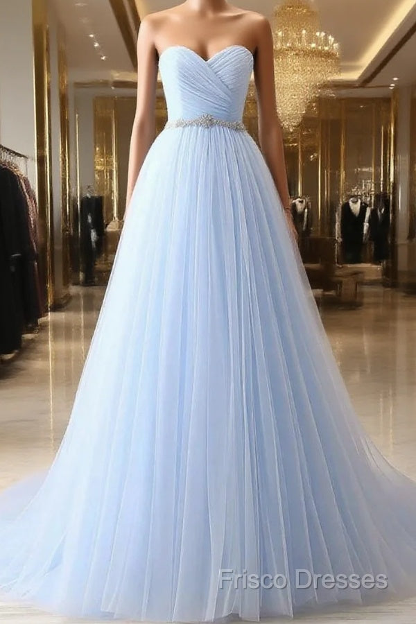 A-Line Sweetheart Neck Tulle Light Sky Blue Long Formal Prom Dress Main image