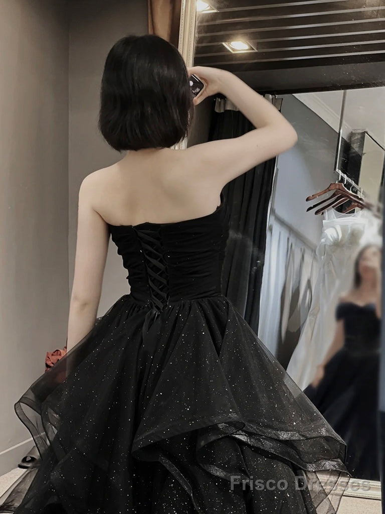 A-Line Sweetheart Neck Tulle Long Prom Dress, Black Long Formal Dress Secondary image