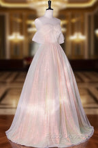 A-Line Sweetheart Neck Tulle Pink Formal Dress, Off Shoulder Pink Formal Dress