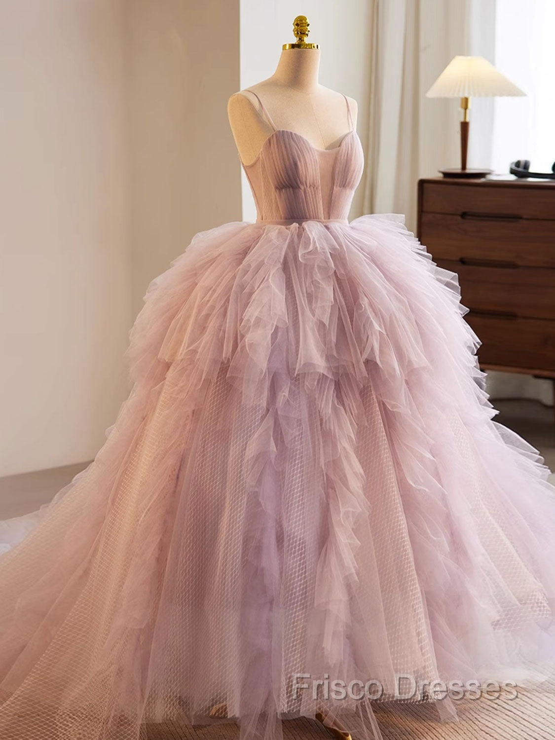 A-Line Sweetheart Neck Tulle Pink Long Formal Prom Dress, Pink Formal Dress Secondary image
