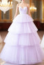 A-Line Sweetheart Neck Tulle Purple Long Formal Prom Dress, Purple Long Formal Dress