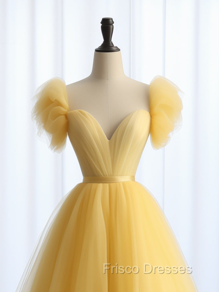 A-Line Sweetheart Neck Tulle Yellow Long Formal Prom Dress, Yellow Long Formal Dress Secondary image