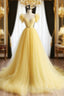 A-Line Sweetheart Neck Tulle Yellow Long Formal Prom Dress, Yellow Long Formal Dress
