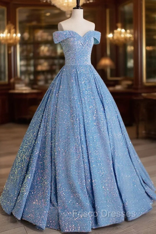 A-Line Sweetheart Neck Velvet Sequin Blue Long Formal Prom Dress, Blue Formal Dress